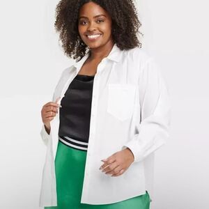 Ava & Viv Long Sleeve Relaxed Fit Button-Down Shirt White size 1X